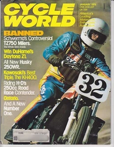 Revista Cycle World vintage enero 1976 Yamaha TZ750 Harley RR250 Kawa. KH400 - Imagen 1 de 3