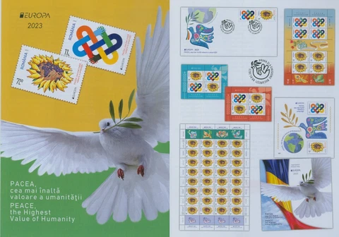 Romania 2023 Europe CEPT, Peace, Peace Dust Mi.NEW, Block NEW I+II, Block NEW Cover