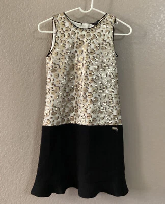 Guess Dress Girls 14 Animal Print Sequin Drop Waist Back Zip Sleeveless Party - Image 1 of 4