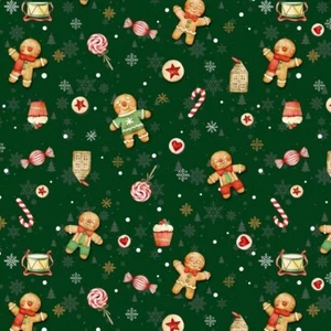 Green Gingerbread Man Christmas PVC Wipe clean Vinyl Tablecloth Candy Cane - Picture 1 of 2