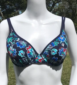 Tommy Bahama Bralette swimsuit top New $98 Blue Folk Floral Dbl Elastic Straps - Picture 1 of 5