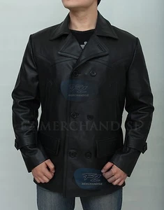 Men's KRIEGSMARINE German Submarine WW2 UBoat Reefer CowHide Leather Jacket Coat - Picture 1 of 6