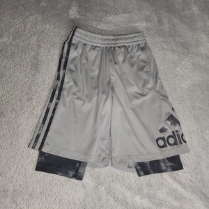Adidas Double-Layer Shorts Grey Boys Size Medium - Picture 1 of 8