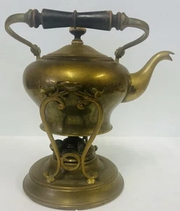 F. A. W. and Co. Antique Brass Tea Kettle with Stand and Burner - Picture 1 of 17