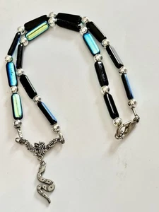 Vintage Fluorescent Blue Snake In Garden Mans Women Necklace - Picture 1 of 2