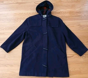 Abrigo LL Bean Lana Lona Palanca Guisante Mujer Talla 6 Azul Marino Forro a Cuadros Capucha - Imagen 1 de 11