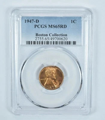 1947-D Lincoln Wheat Cent Boston Collection MS65 RD PCGS Blue Label *3921 - Image 1 of 4