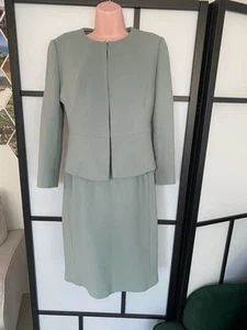 Hobbs Green Two Piece sage green Suit 100% Wool Dress And Jacket Both Size 10 - Picture 1 of 17
