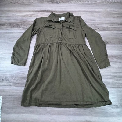 Vestido camisero antiguo azul marino para niños verde manga larga cuello botón delantero talla L 10-12 Foto 1 de 4