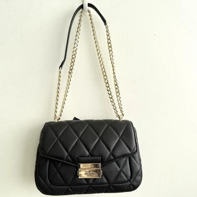 NUEVO CON ETIQUETAS Bolso Bandolera Kate Spade Corey Mediano Solapa Acolchado Cuero NEGRO Foto 1 de 4