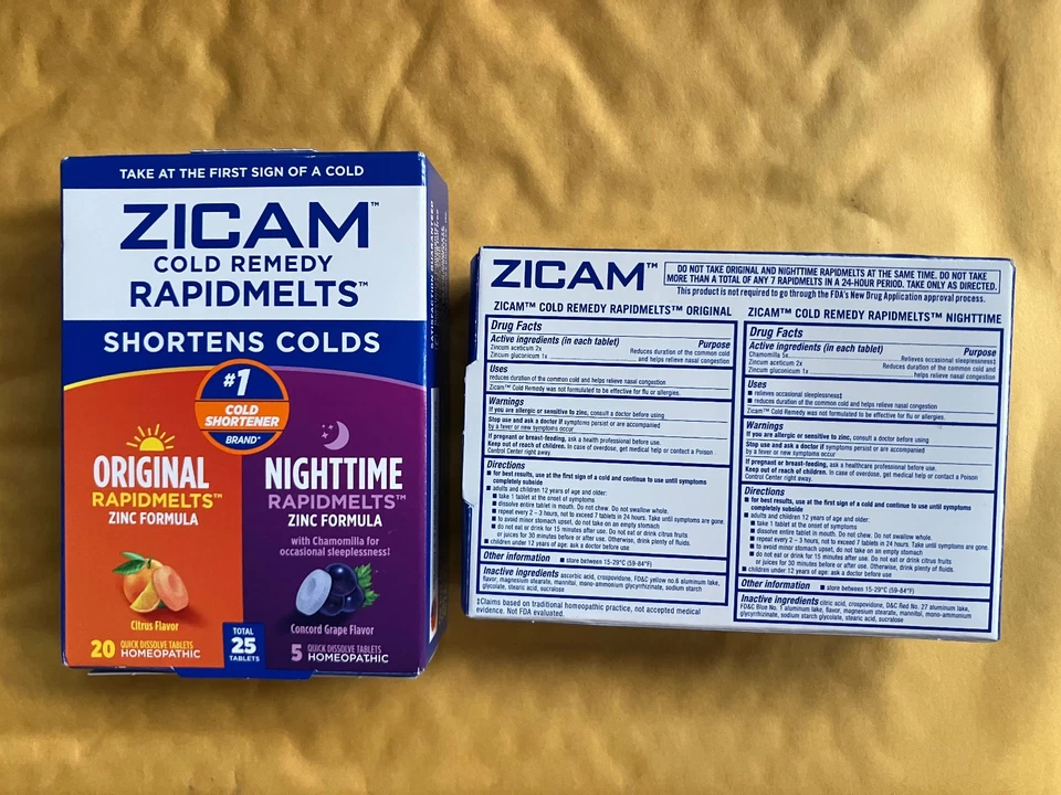 2x ZICAM REMEDIO PARA EL RESFRIADO FUSIÓN RÁPIDA ORIGINAL Y NOCTURNA 25 COMPRIMIDOS CADUCADO 6/27 ZINC Foto 1 de 4