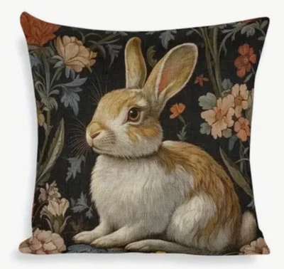 William Morris Abstract Floral Bunny Design Double Throw Pillow Cover Home Decor - Image 1 of 4