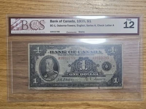 1935 canadian 1 dollar bill - graded F-12 by BCS - Picture 1 of 5