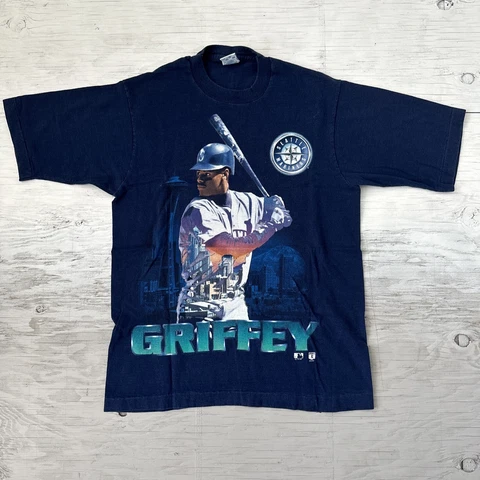 Vintage 90s MLB Ken Griffey Jr Seattle Mariners Salem  Caricature Shirt Medium Cover