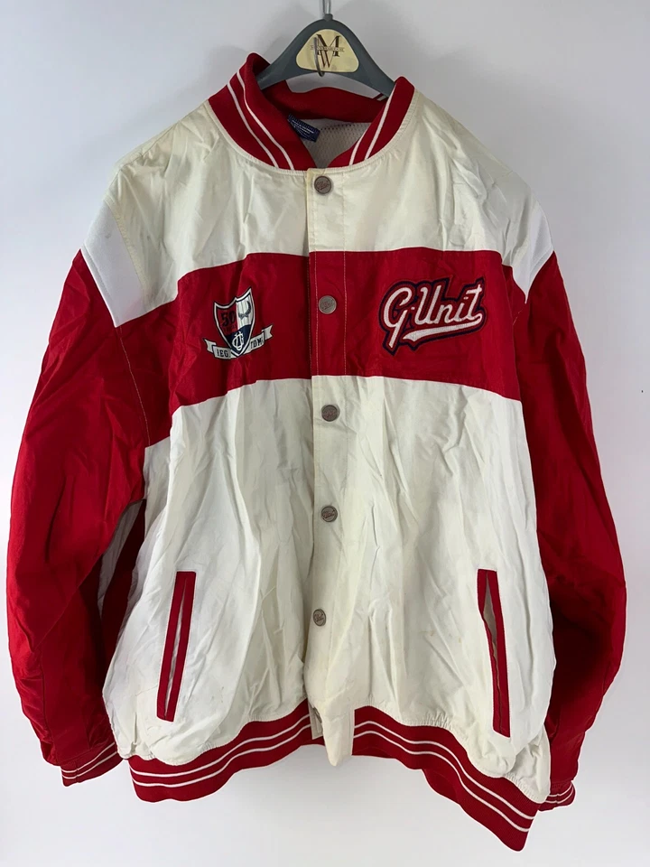 Vintage G Unit Bomber Jacket Mens White Red Snap Button Hip Hop Y2K Size 2XL - Image 1 of 4