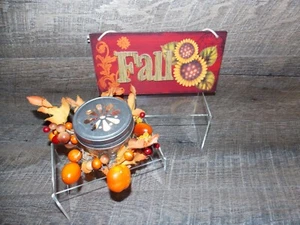 Fall Autumn Decor: Wooden Sign & Mason Jar Battery Tea Light Candle w/Fall Ring - Picture 1 of 7