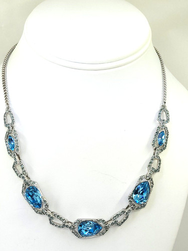 Collana Vintage Designer Givenchy Cristallo Blu Elegante Strass 16 18"