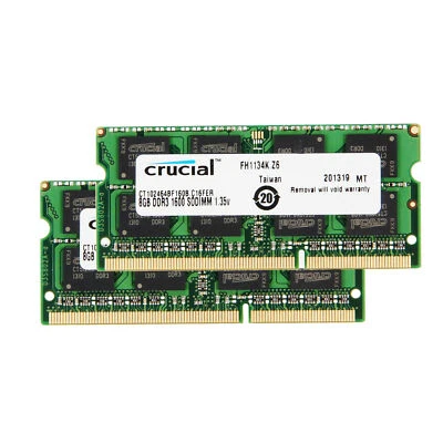 Crucial 16GB (2x8GB)Kit DDR3L 1600MHz PC3-12800 204-Pin Laptop Sodimm Memory RAM - Image 1 of 4