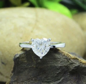 1 CT Solitaire Heart Shape Moissanite Engagement Ring Real 925 Sterling Silver - Picture 1 of 5