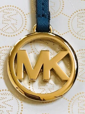 BOLSO DE MANO DE CUERO SAFFIANO AZUL CHAMBRAY OSCURO ENCANTO LOGOTIPO MK ORO MICHAEL KORS FOB Foto 1 de 4