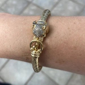 Diamond & Emerald Accent Elephant Mesh Bangle Bracelet in 14k Gold-Plated Silver - Picture 1 of 20