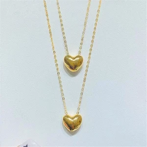 18K Yellow Gold Chain Lucky Women Heart O Thin Link Necklace 16-18inch - Picture 1 of 5