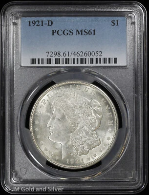 1921-D $1 Morgan Silver Dollar PCGS MS 61 | Uncirculated UNC - Image 1 of 4