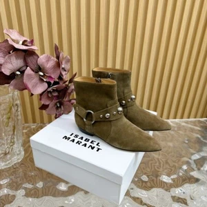 ISABEL MARANT Luxury Classic Women's Heels Ankle Boots Cowhide Suede in Brown - Picture 1 of 6