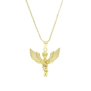 18k geschichtet Echt Gold gefüllt Engel Charm Anhänger mit Kette Halskette Glied 24" - Bild 1 von 5
