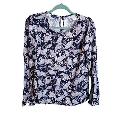 Basic Editions Womens Sz S/C Multicolor Paisley Long Sleeve Blouse - Изображение 1 из 4
