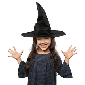 HALLOWEEN BLACK WITCH HAT CHILD SIZE 55CM WICKED WITCH WIZARD ACCESSORY LOT - Picture 1 of 10