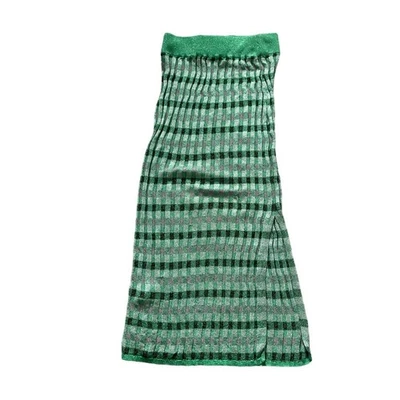 MNG Mango Lurex Tejido Lápiz Recto Midi Cintura Alta Falda Mujeres XS Verde Preppy Foto 1 de 4