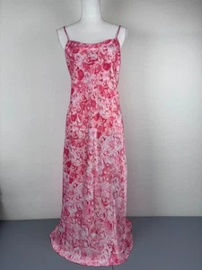 Vintage Natori Damen Nachthemd klein rosa Rosenmuster Satin lang ärmellos - Bild 1 von 8
