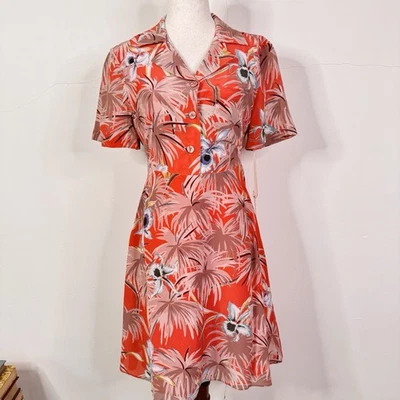 Valentino Silk Shirt Dress Red Floral Print Size IT 38 / US 2 NWT Made in Italy - Image 1 of 4