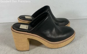 Dolce Vita Black Leather Round Toe Slip-On Block Mule Womens Heels Size 9.5 - Picture 1 of 6