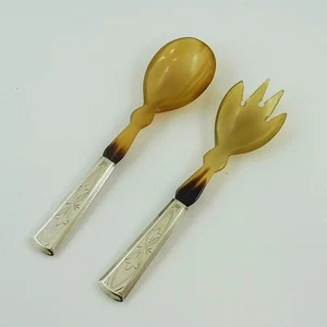 kleines Salatbesteck in Silber 835 mit Horn Art deco um 1920 (D3521) - Bild 1 von 6