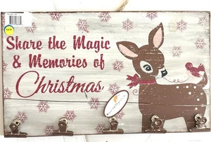 Share The Magic Rudolph Christmas Wood Hanging Sign w/5 Clips 16x9” Sunset Vista - Picture 1 of 6