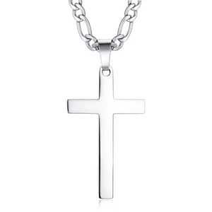 Boy Silver Stainless Steel Men Women Pendant Figaro Chain Cross Necklace Gfit - Picture 1 of 9