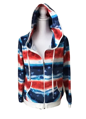 Juicy Couture Sudadera con Capucha L Chaqueta Sudadera Mujer Cremallera Bandera Americana Estrellas Bolsillos Foto 1 de 4