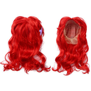 Kids Girls Hair Wigs+Starfsh Hair Clip Carnival Mermaid Cosplay Headwear Red 