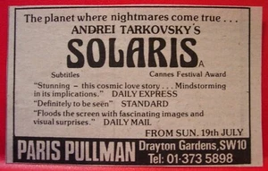 Andrei Tarkovsky's Solaris Vintage ORIGINAL 1981 Press/Magazine ADVERT 3.5"x 2" - Picture 1 of 3