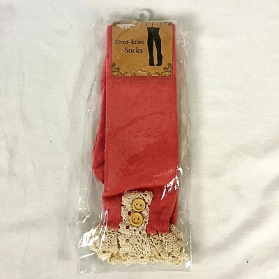 Mujeres Calcetines Sobre la Rodilla Colección Icono Vino Cebolla Algodón con Acento de Encaje Recortado Foto 1 de 4