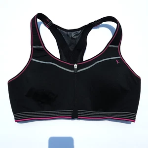 Danskin Now Sports Bra 42D Black Pink Stripe Front Zip Racerback No Adjust Strap - Picture 1 of 9