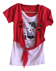 Teenager Cotton Blend Red White Tees, Teddy T-Shirt L-21" - Picture 1 of 2
