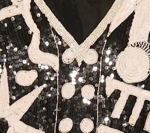 VTG JUDITH ANN 100% Silk Black & White Sequined & Seed Bead Tunic Size 3X VGUC - Picture 1 of 7
