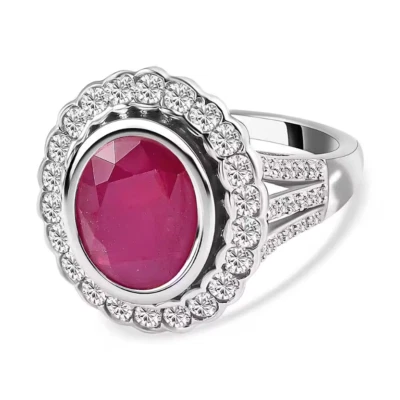 Cabo Delgado Ruby and Zircon Ring in Platinum Over Sterling Silver - Size L - Image 1 of 4