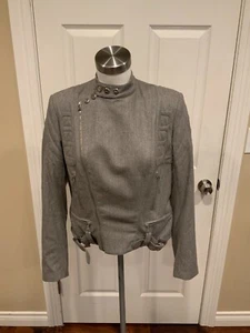 Ralph Lauren Black Label Gray Wool Front Zip Moto Jacket, Size 8 - Picture 1 of 9