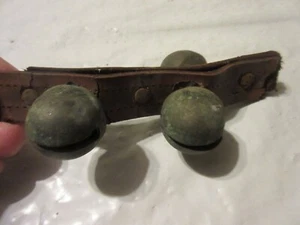 Band Of 3 Antique Brass Sleigh Bells On Leather *As Is* - Picture 1 of 18