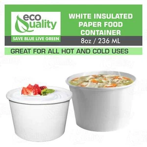 8oz Disposable White Paper Soup Containers Ice-Cream Paper Cups - Picture 1 of 9