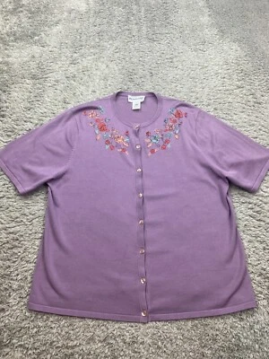 Pendleton Sweater Women Large Purple Lavender Silk Floral Artsy Cottage Cardigan - Image 1 of 4